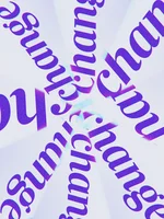 Grafisches Design mit mehrfach gedrehtem Schriftzug change in violett.